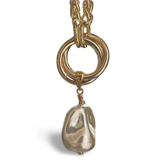 Statement Gold Necklace with Pearl Pendant 16 inches - Picture 11 of 12